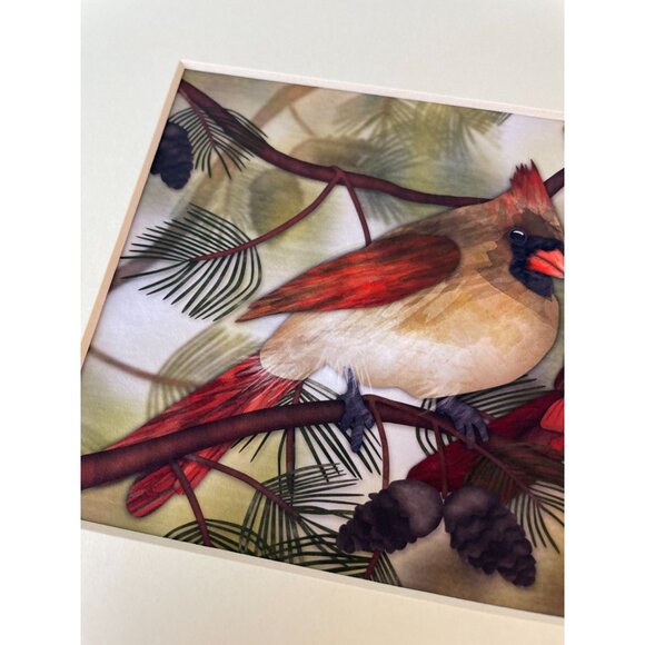 Rogue Rosalie RED LOVE BIRDS Art Matted Print Cardinal Birds Nature Animals 10x8 - Picture 4 of 7